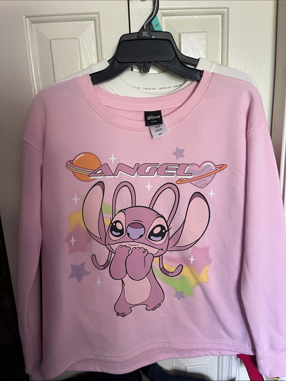 Disney Pink Off-the-Shoulder Angel Graphic Sweatshirt